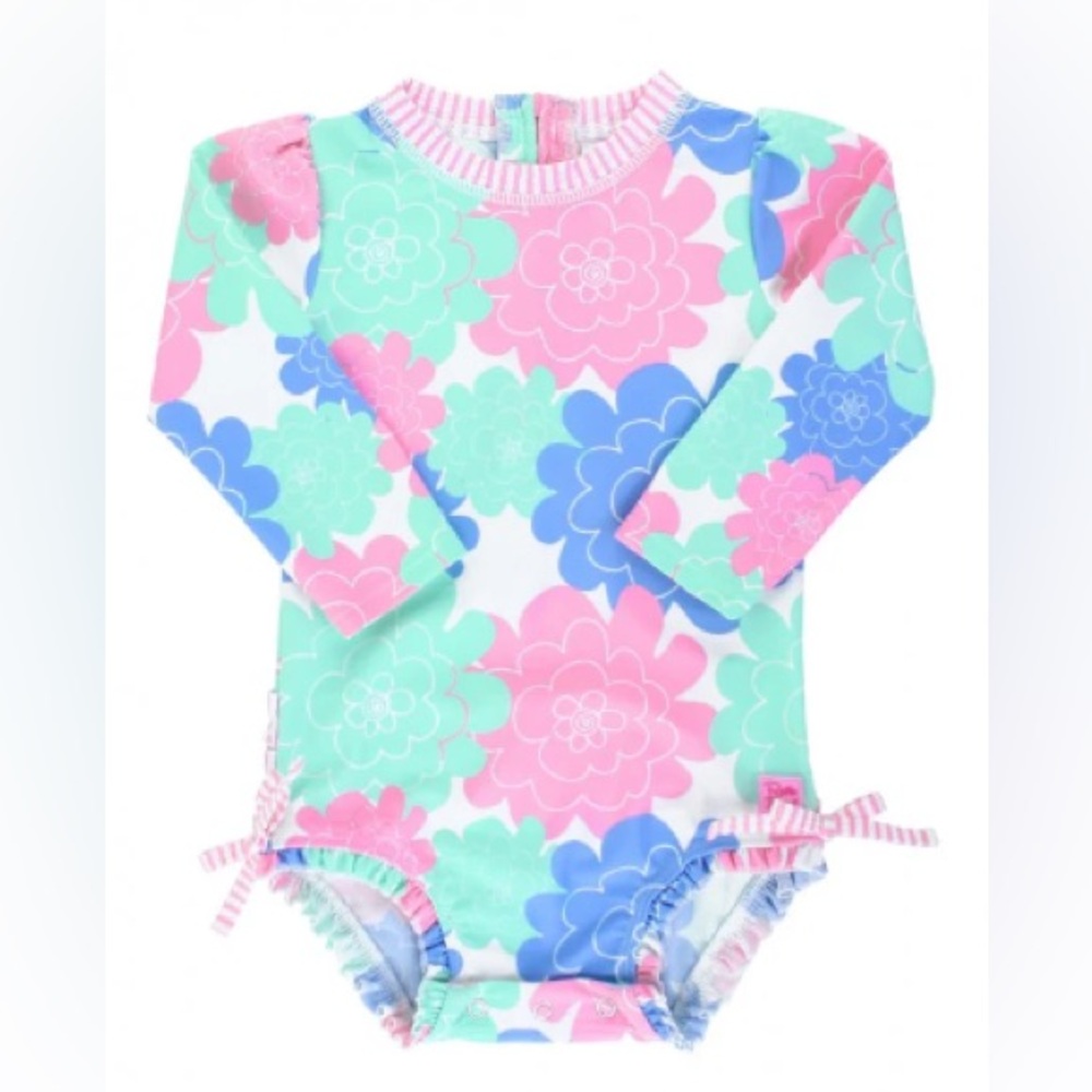 Ruffle Butts Girls Floral One-Piece Swimsuit in Pink, Mint, Blue